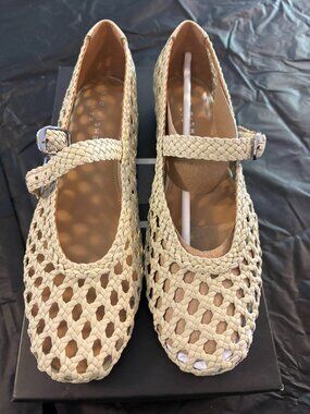 Marc Fisher LTD Mlevonna Woven Leather Mary Jane Flats Ivory 8.5M Braided NIB